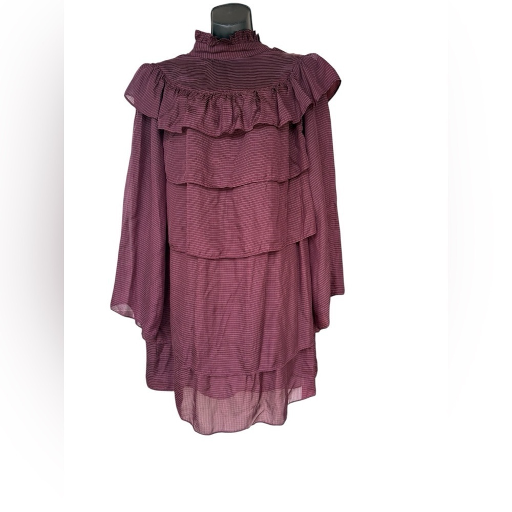 LOA women’s raffle long sleeve burgundy lightweight mini dress size 1 preloved - Picture 1 of 7